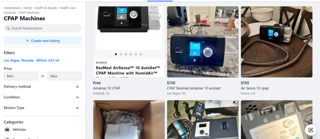 Can you sell cpap machines on facebook marketplace?