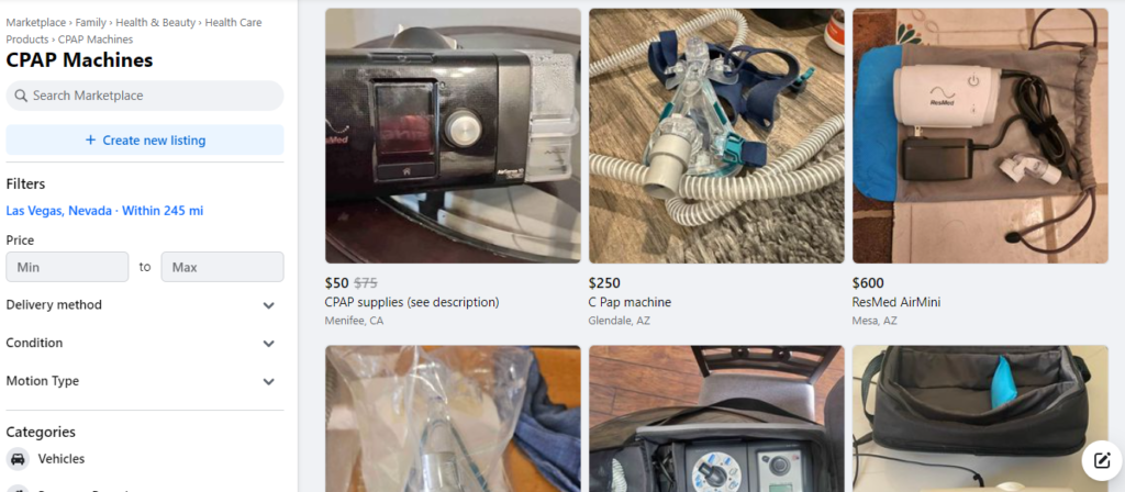 Can you sell cpap machines on facebook marketplace?